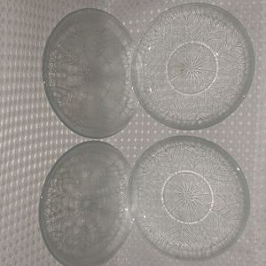 Set of 4 Depression Clear Pressed Glass Saucer Plate Leaves/ Branches Pattern